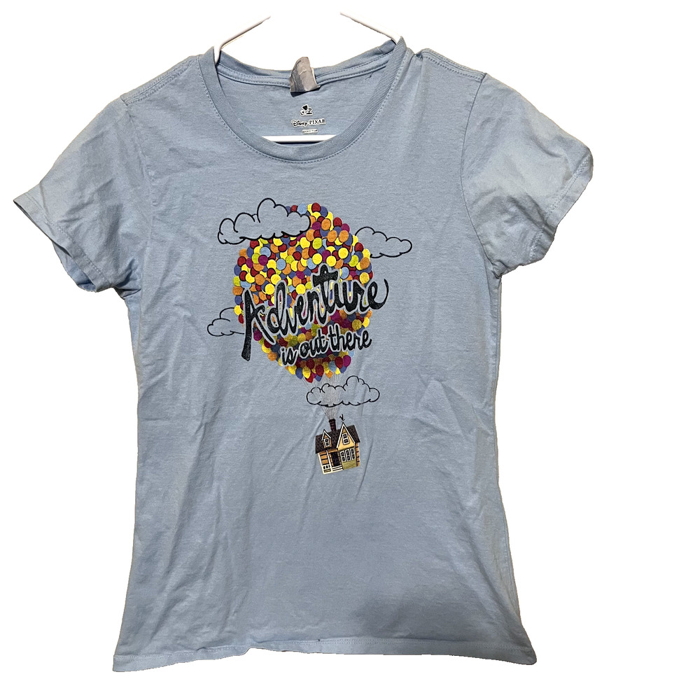 DISNEY PIXAR UP Adventure is out There Womens T-SHIRT Baby Tee S light blue